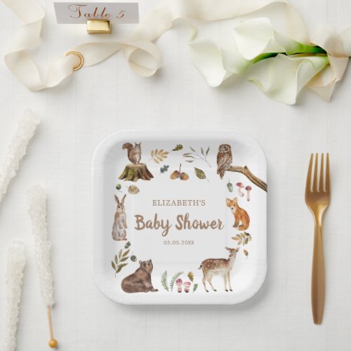Cute Woodland Animals Gender Neutral Baby Shower Paper Plates