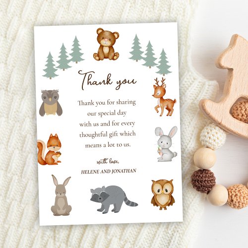 Cute Woodland Animals Gender Neutral Baby Shower Thank You Card