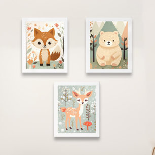Cute Woodland Animals, Gender Neutral Nursery Wall Art Sets
