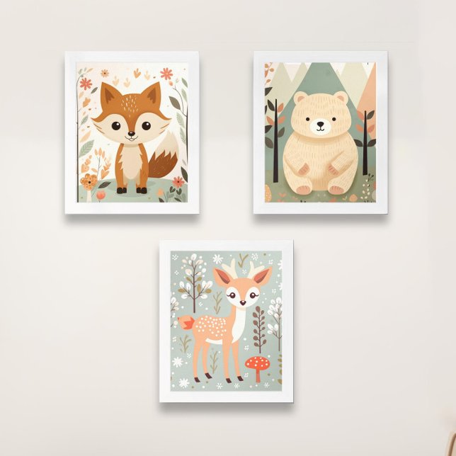 Cute Woodland Animals, Gender Neutral Nursery Wall Art Sets (Cute Woodland Friends, Baby Animals Gender Neutral Nursery wall Art.)