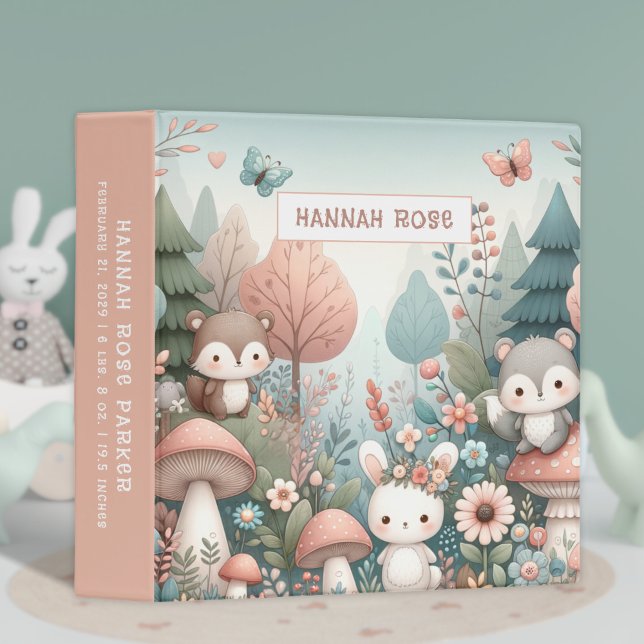 Cute Woodland Animals Girl Baby Photo Album 3 Ring Binder (Creator Uploaded)