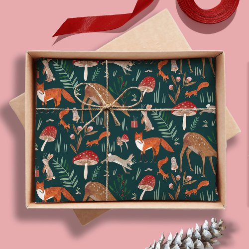 Cute Woodland Animals Green Christmas Forest Tissue Paper