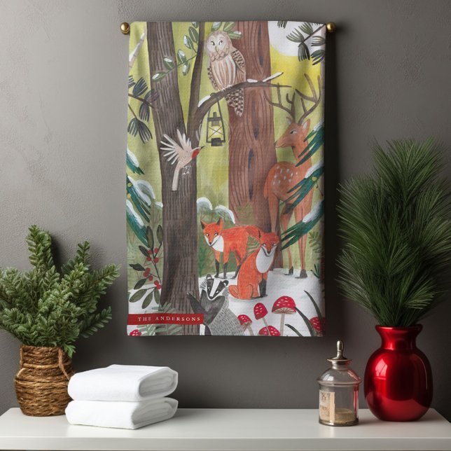 Cute woodland animals green forest Christmas Kitchen Towel (Cute woodland animals green forest Christmas Kitchen Towel)