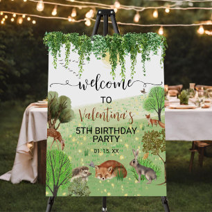 Cute Woodland Animals Green Meadow Script Welcome Foam Board