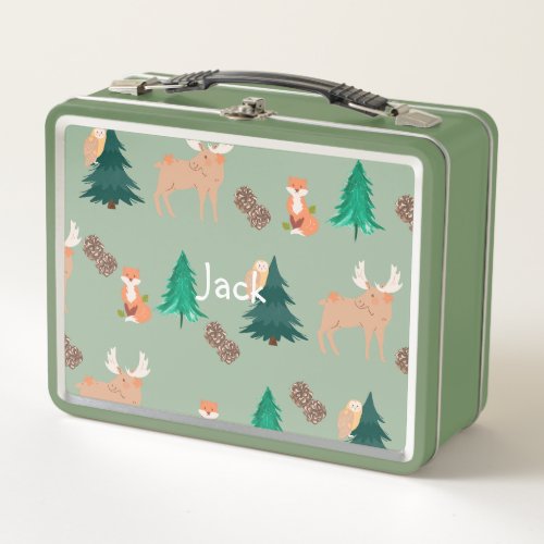Cute Woodland Animals Green  Metal Lunch Box