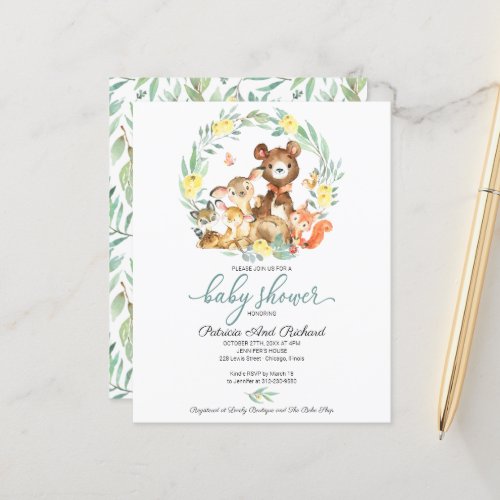 Cute Woodland Animals Greenery Baby Shower