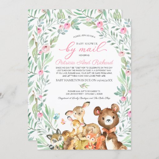 Cute Woodland Animals Greenery Baby Shower By Mail Invitation | Zazzle