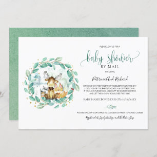 Cute Woodland Animals Greenery Baby Shower By Mail Invitation