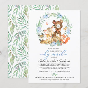 Cute Woodland Animals Greenery Baby Shower By Mail Invitation