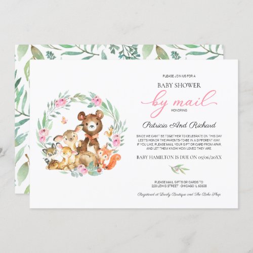 Cute Woodland Animals Greenery Baby Shower By Mail Invitation