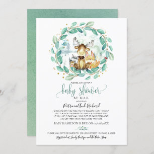 Cute Woodland Animals Greenery Baby Shower By Mail Invitation