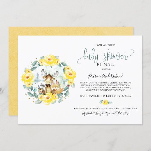 Cute Woodland Animals Greenery Baby Shower By Mail Invitation
