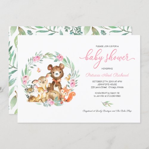 Cute Woodland Animals Greenery Baby Shower Invitat Invitation