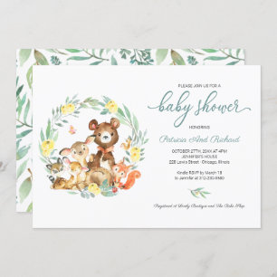 Cute Woodland Animals Greenery Baby Shower Invitat Invitation