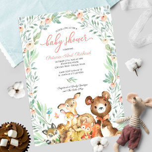 Cute Woodland Animals Greenery Baby Shower Invitation