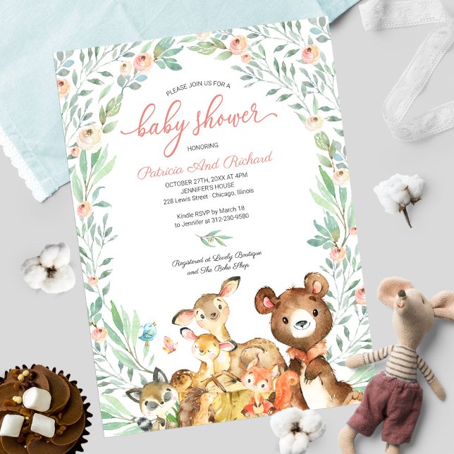 Cute Woodland Animals Greenery Baby Shower Invitation (Creator Uploaded)