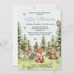 Cute Woodland Animals Greenery Baby Shower Invitation