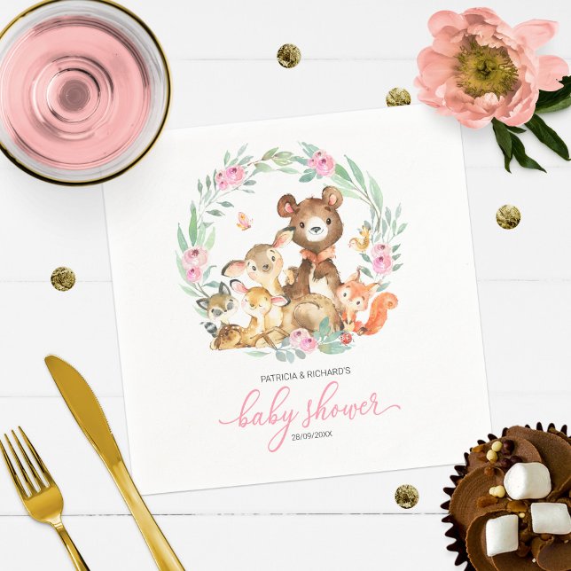 Cute Woodland Animals Greenery Baby Shower Napkins (Creator Uploaded)