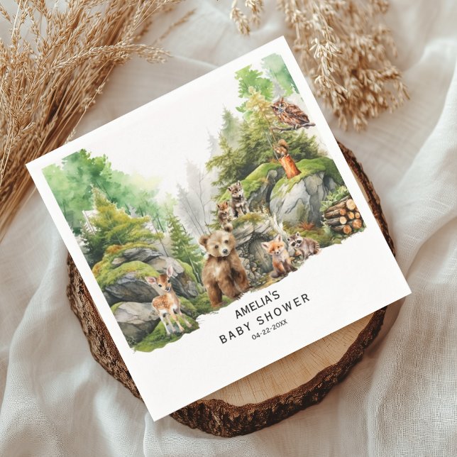 Cute Woodland Animals Greenery Baby Shower Napkins (Creator Uploaded)