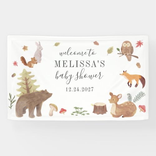 Cute Woodland Animals Greenery Baby Shower Welcome Banner