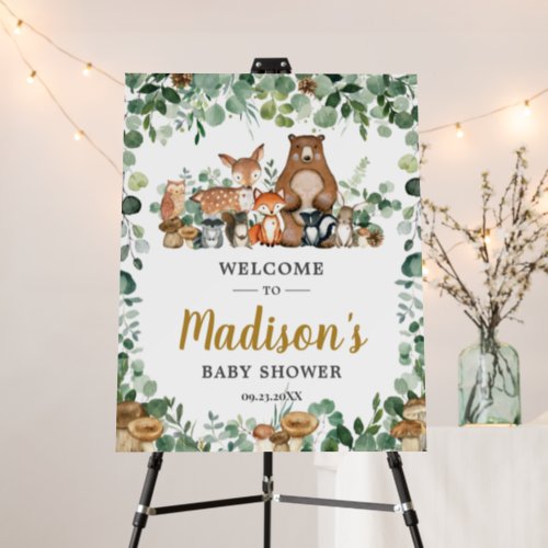 Cute Woodland Animals Greenery Baby Shower Welcome Foam Board