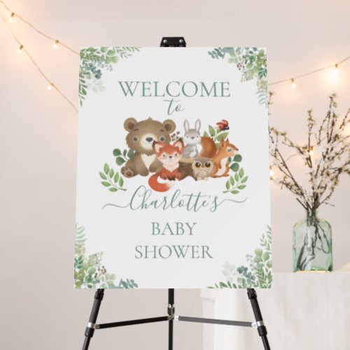 Cute Woodland Animals Greenery Baby Shower Welcome Foam Board