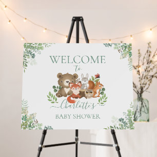 Cute Woodland Animals Greenery Baby Shower Welcome Foam Board