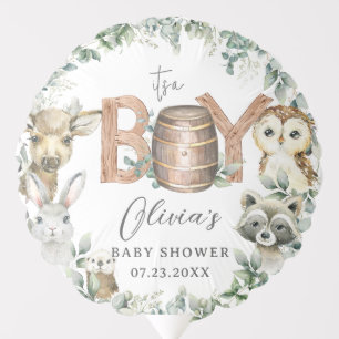 Cute Woodland Animals Greenery Boy Baby Shower Balloon