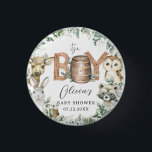 Cute Woodland Animals Greenery Boy Baby Shower  Button<br><div class="desc">Personalize these coordinating Woodland Animals Baby Shower button pins easily and quickly. Simply click the customize it further button to edit the texts,  change fonts and fonts colors. Featuring watercolor woodland animals and elegant green foliage. Matching items available in store. (c) Somerset Fine Paperie</div>