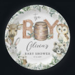 Cute Woodland Animals Greenery Boy Baby Shower  Paper Plates<br><div class="desc">Personalize these coordinating Woodland Animals Baby Shower paper plates easily and quickly. Simply click the customize it further button to edit the texts,  change fonts and fonts colors. Featuring watercolor woodland animals and elegant green foliage. Matching items available in store. (c) Somerset Fine Paperie</div>