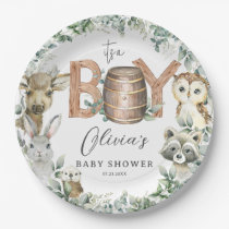 Cute Woodland Animals Greenery Boy Baby Shower  Paper Plates