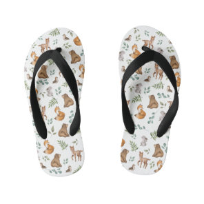 Cute Woodland Animals Greenery Forest Fable Kid's Flip Flops
