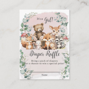 Cute Woodland Animals Greenery Girl Baby Shower Enclosure Card