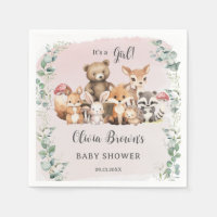 Cute Woodland Animals Greenery Girl Baby Shower