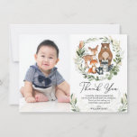 Cute Woodland Animals Greenery Gold Birthday Thank You Card<br><div class="desc">This elegant design features illustration of a group of adorable baby woodland animals and modern watercolor greenery in soft green & gold. Use the template fields to add your details. If you want to change the font style,  color or text placement,  simply click the "Customize Further" button.</div>