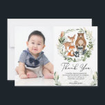 Cute Woodland Animals Greenery Gold Birthday Thank You Card<br><div class="desc">This elegant design features illustration of a group of adorable baby woodland animals and modern watercolor greenery in soft green & gold. Use the template fields to add your details. If you want to change the font style,  color or text placement,  simply click the "Customize Further" button.</div>