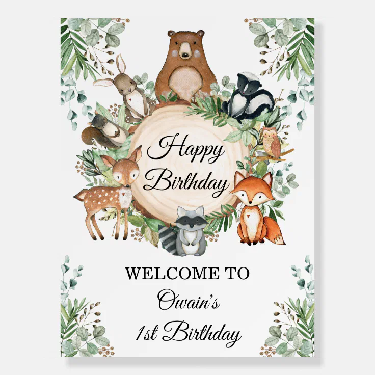 Cute Woodland Animals Greenery Happy Birthday Foam Board | Zazzle Cute Woodland Animals Greenery Happy Birthday Foam Board | Zazzle