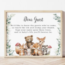 Cute Woodland Animals Greenery Thumbprint Sign