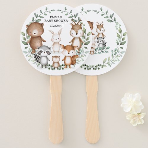 Cute Woodland Animals Greenery Wreath Party Favors Hand Fan