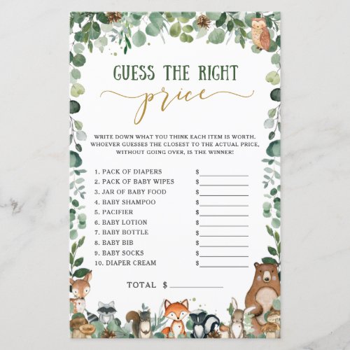 Cute Woodland Animals Guess the Right Price Game