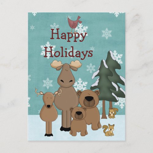 Cute Woodland Animals Happy Holidays Christmas Holiday Postcard