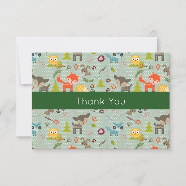 Cute Woodland Animals Illustrated Event Thank You Card (Front)