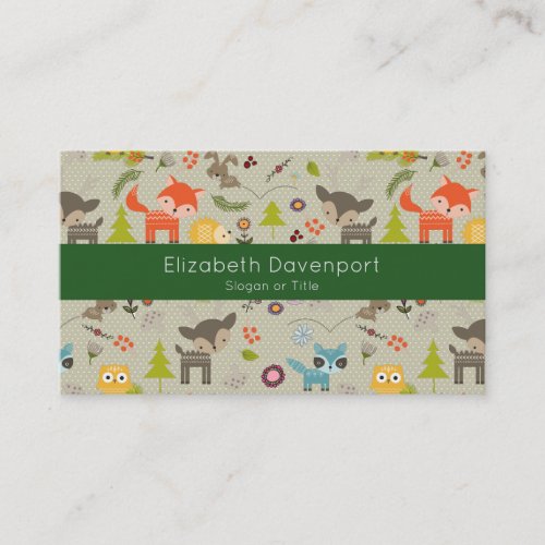 Cute Woodland Animals Illustrated Pattern Business Card