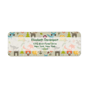 Cute Woodland Animals Illustrated Pattern Label