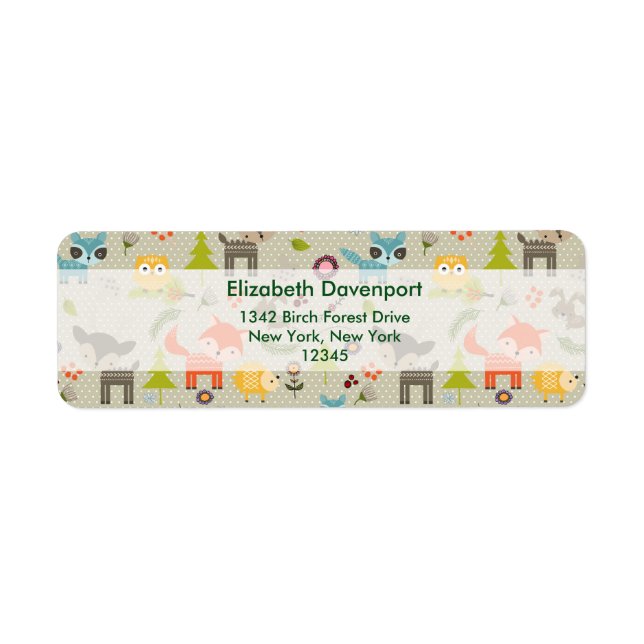 Cute Woodland Animals Illustrated Pattern Label (Front)
