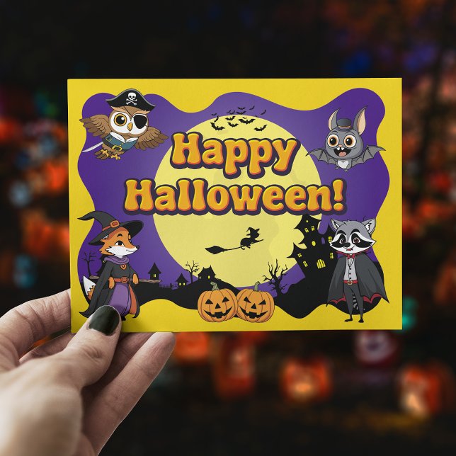 Cute Woodland Animals in Costume Happy Halloween Postcard (Creator Uploaded)
