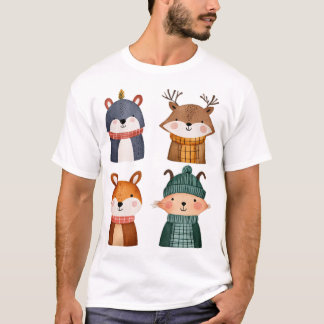 Cute Woodland Animals in Cozy Winter Scarves Class T-Shirt