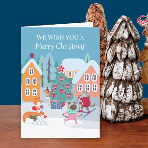 Cute Woodland Animals in Snow Merry Christmas Holiday Card