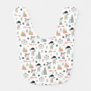Cute Woodland Animals & Indian Boy Pattern Baby Bib