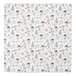 Cute Woodland Animals & Indian Boy Pattern Duvet Cover